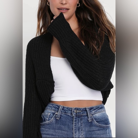 Lulus Sweaters - Loving Layers Black Cropped Long Sleeve Shrug Sweater